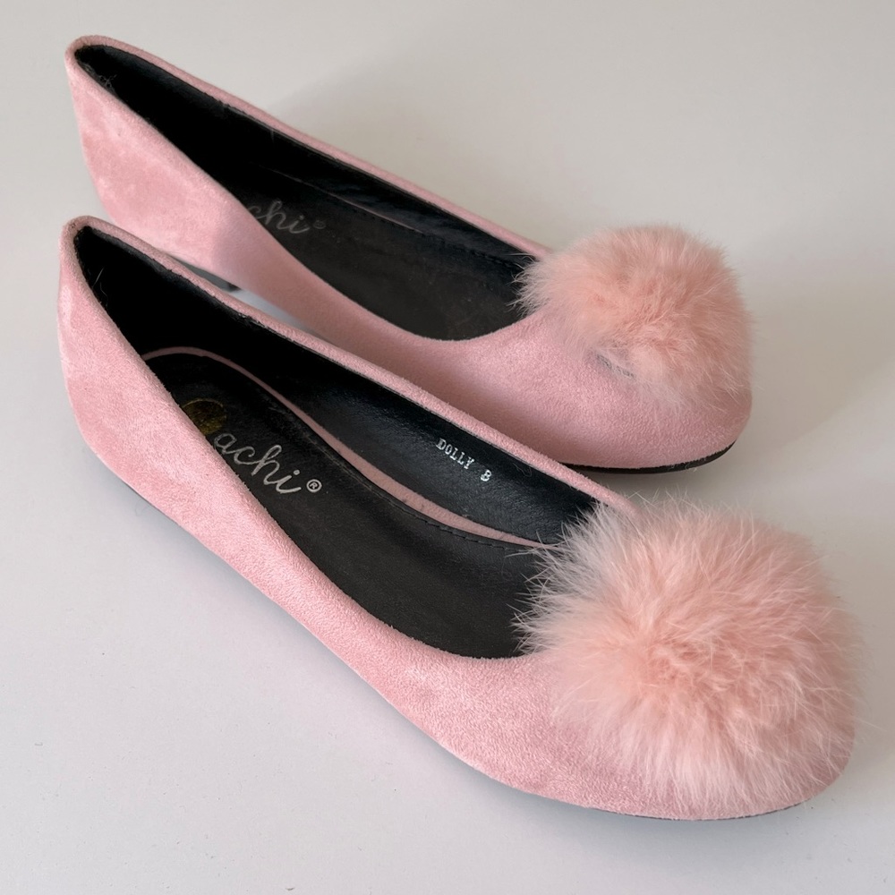 Machi - Ballet Pink Fur Puff Ball Flats - Dolly sz 8 - Never Worn - Modcloth
